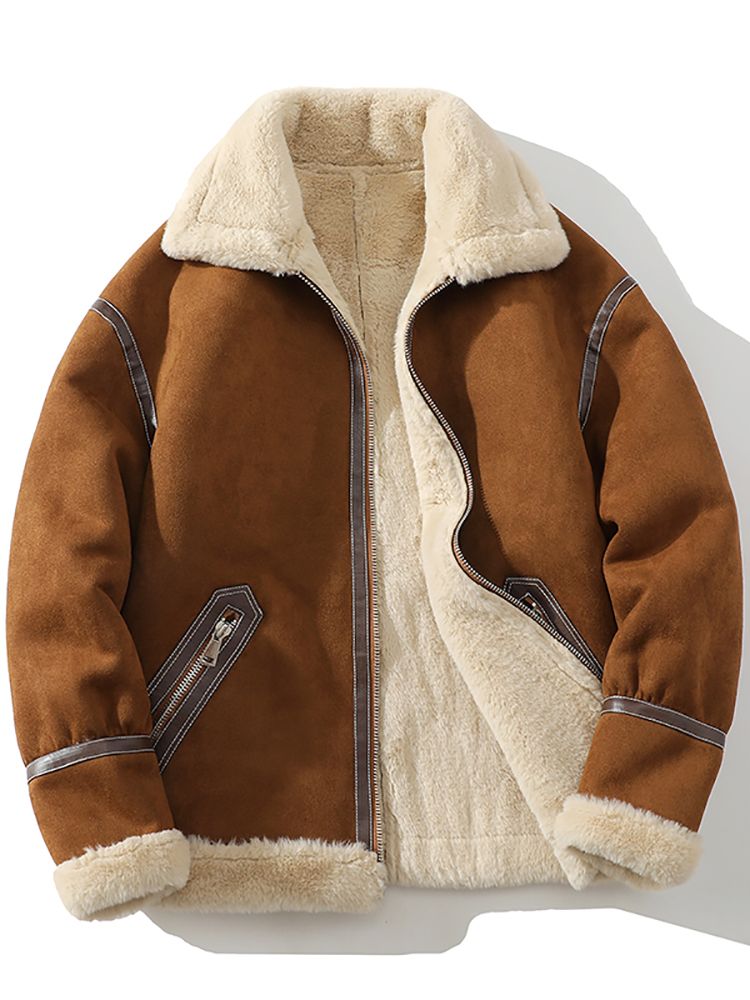 2024 Winter New Men's Sheepskin Shearling Jacket Thickened Fleece Lined Motorcycle Leather Coat_voghion.com