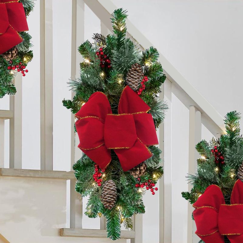 vendita calda ghirlanda di Natale decorazione appesa scale a led decorazione ghirlanda fiocco rosso in rattan_voghion.com