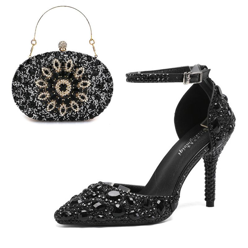 Frauen Schuhe stiletto kombination bankett spitz low top einfarbig hochzeit diamant high heels_voghion.com