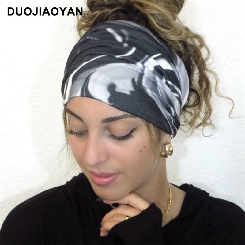 Unisex Knot Headband Color Matching Pattern Printed Sports Headband Fashion Polka Dot Wide Edge Elastic Headband_voghion.com