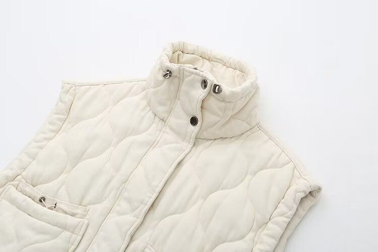 Women's clothing 2024 autumn and winter new item diamond grid stand collar sleeveless cotton jacket vest_voghion.com