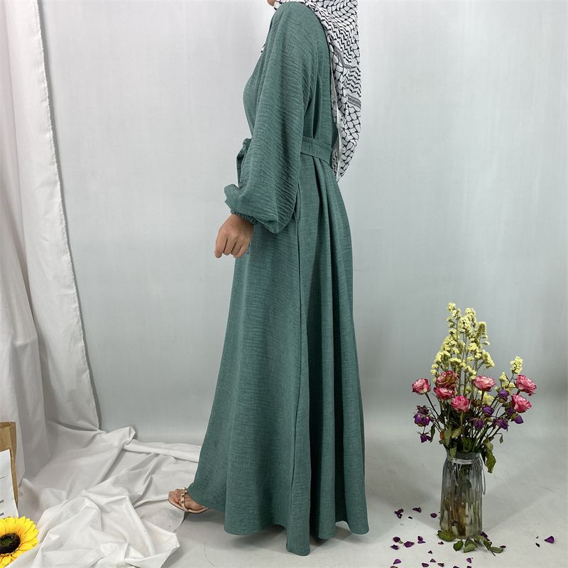 Elegantes muslimisches Abaya-Kleid – schlichtes, lockeres, langes Kleid (atmungsaktives Gewebe – perfekt für den Dubai-/Türkei-Stil)_voghion.com