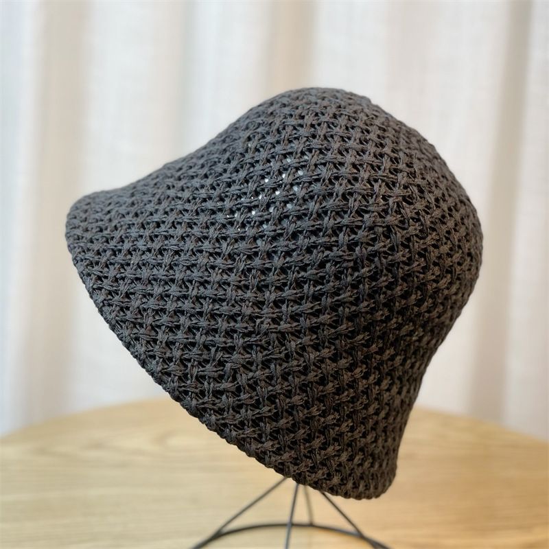 2024 Spring/summer New Korean Version of Niche Knitted Fisherman Hat Women's Hollowed Out Basin Hat Plain and Versatile Bucket Hat_voghion.com