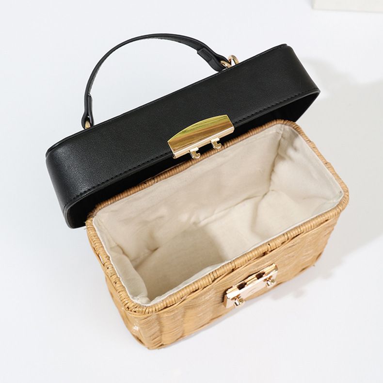 Borsa a tracolla da strada da donna, in rattan intrecciato, OEM_voghion.com