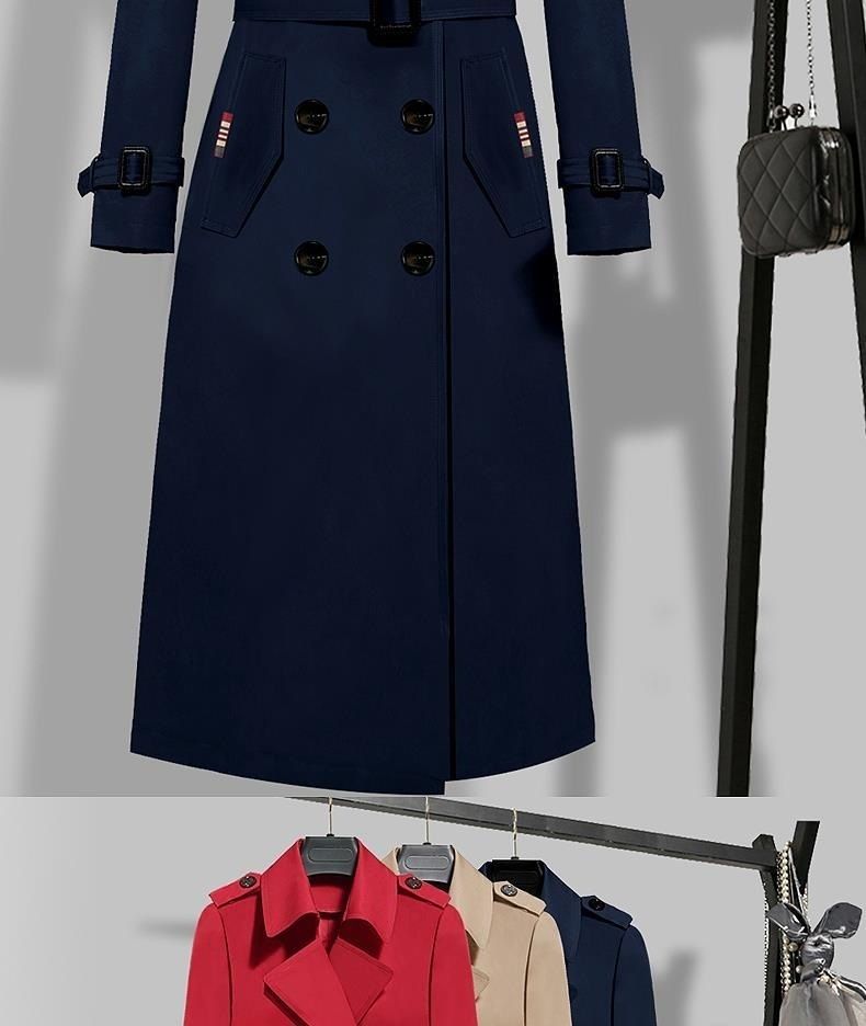 Women's Autumn Trench Coat Knee-Length Slim Fit Classic Style Plus Size Long Coat_voghion.com