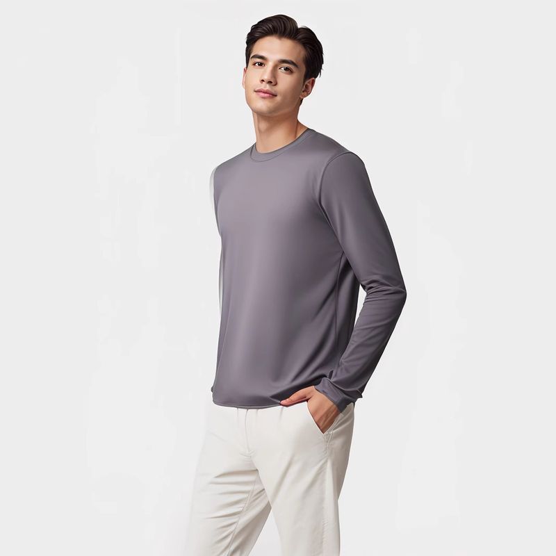 Maglietta a maniche lunghe in jacquard morbida e traspirante per uomo, sottile seta ghiacciata estiva, asciugatura rapida, sole_voghion.com
