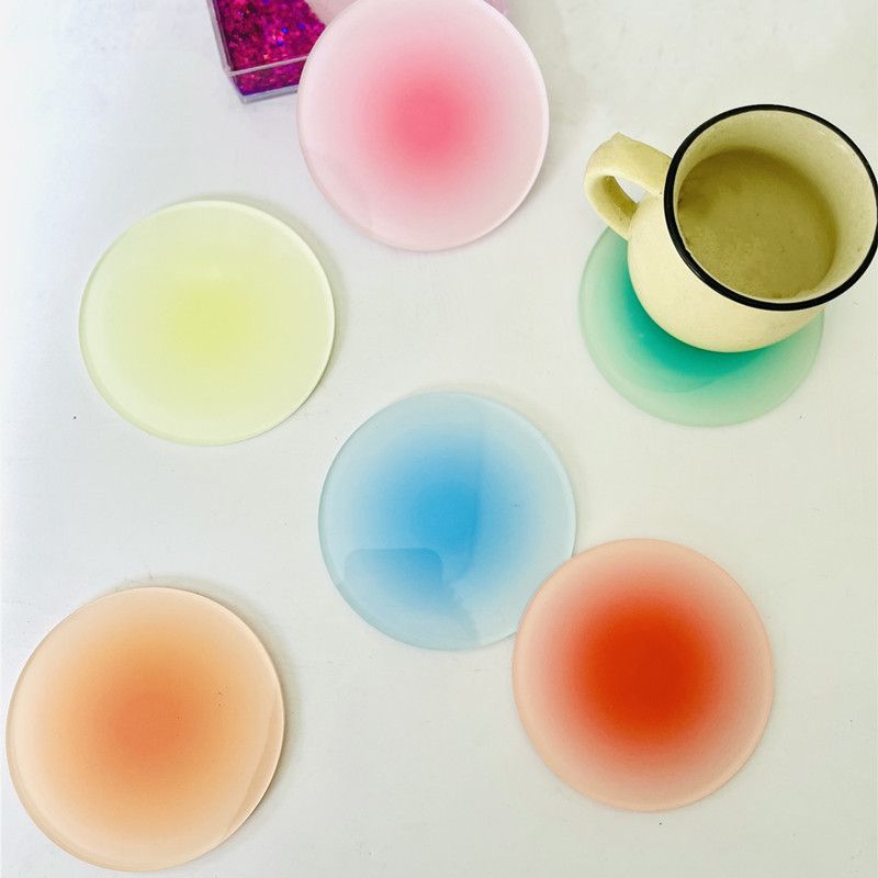 Lot de 6 dessous de verre ronds en acrylique résistants à la chaleur (couleurs acidulées ombrées) - Décoration de table élégante pour le café et la photographie_voghion.com