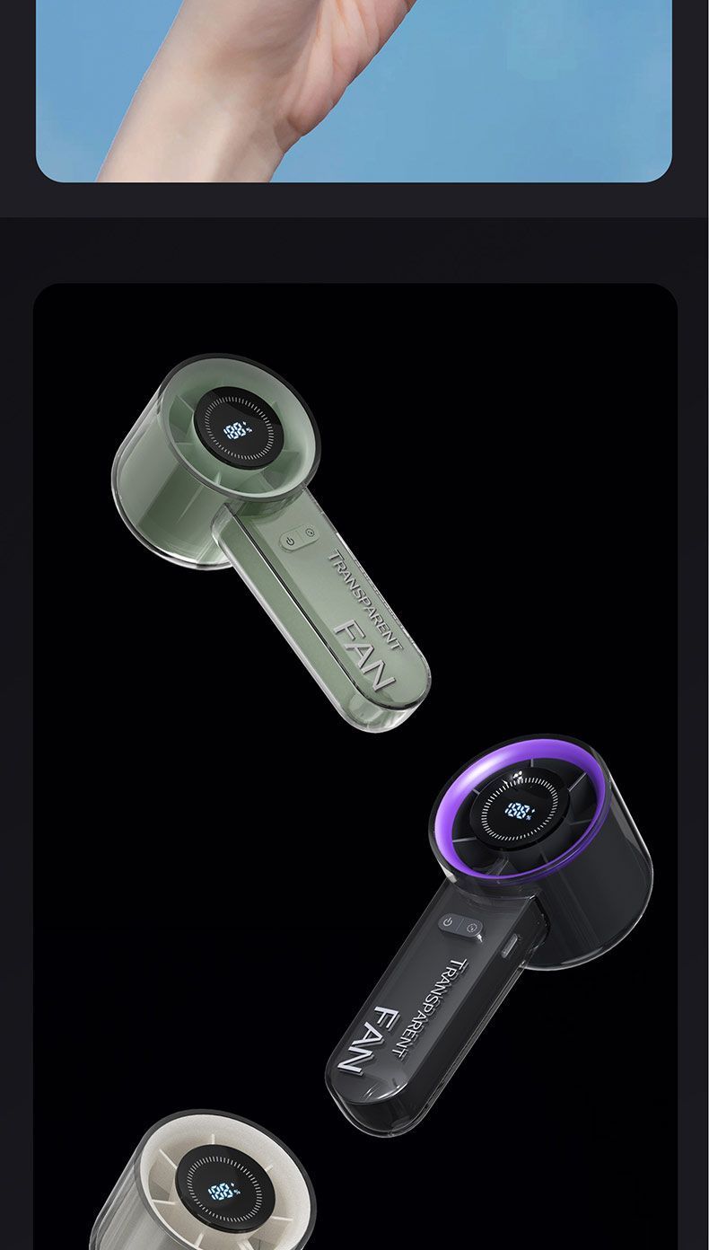 Kézi integrált intelligens digitális kijelzős ventilátor, kültéri hordozható, nagy sebességű kis szélágyú, mini USB töltés,_voghion.com
