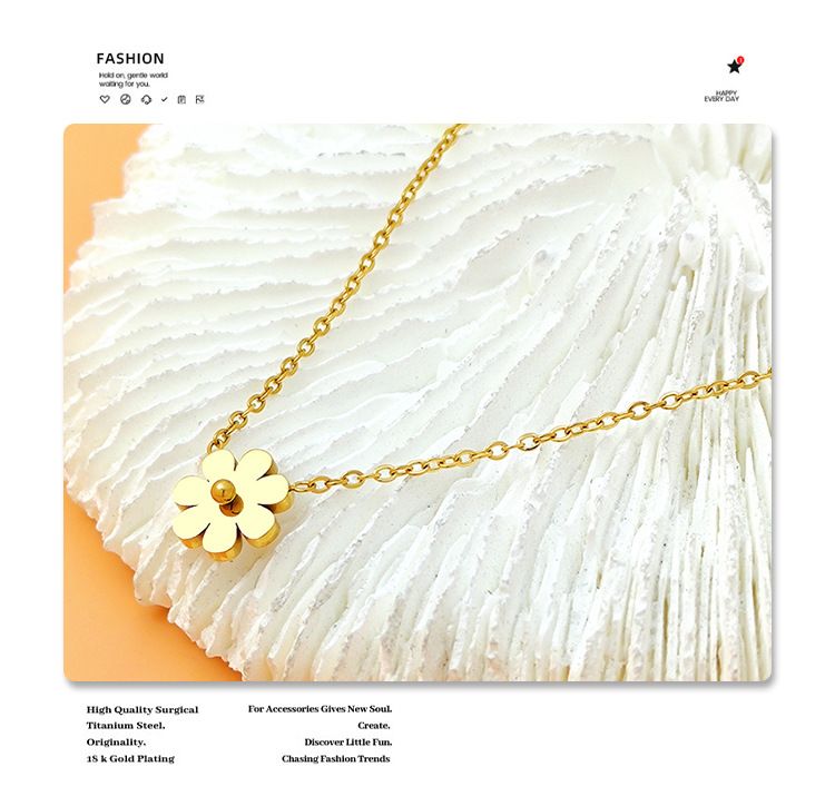 Collana con piccola margherita per donna - Catena per clavicola con ciondolo a forma di fiore in oro rosa (Ins Cold Style, gioielli dal design di nicchia)_voghion.com