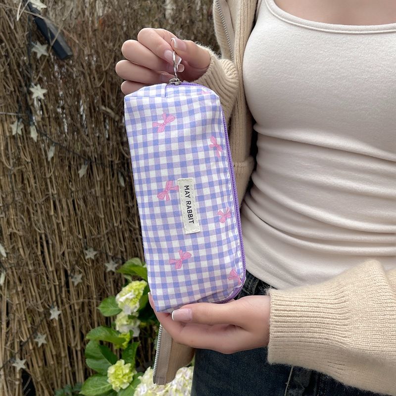 Begge Checkered Bow Makeup Bag - Large Capacity & Cute (Stylish Cosmetic Pouch For Girls)_voghion.com