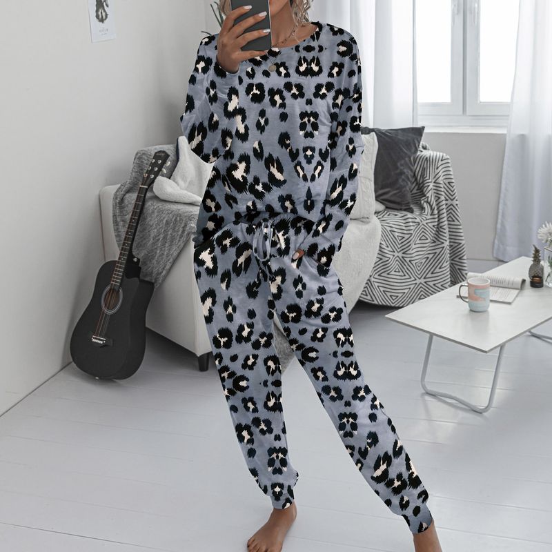 Christmas printed pullover home wear autumn and winter round neck long-sleeved two-piece suit for women_voghion.com