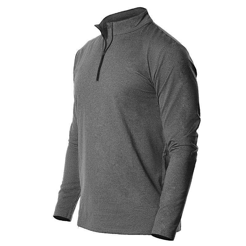 Hue Hue Hue Hue 2024 Autumn European And American Men's Long Sleeve Quick-Dry Sports Running Pullover Half-Zip Solid Color_voghion.com
