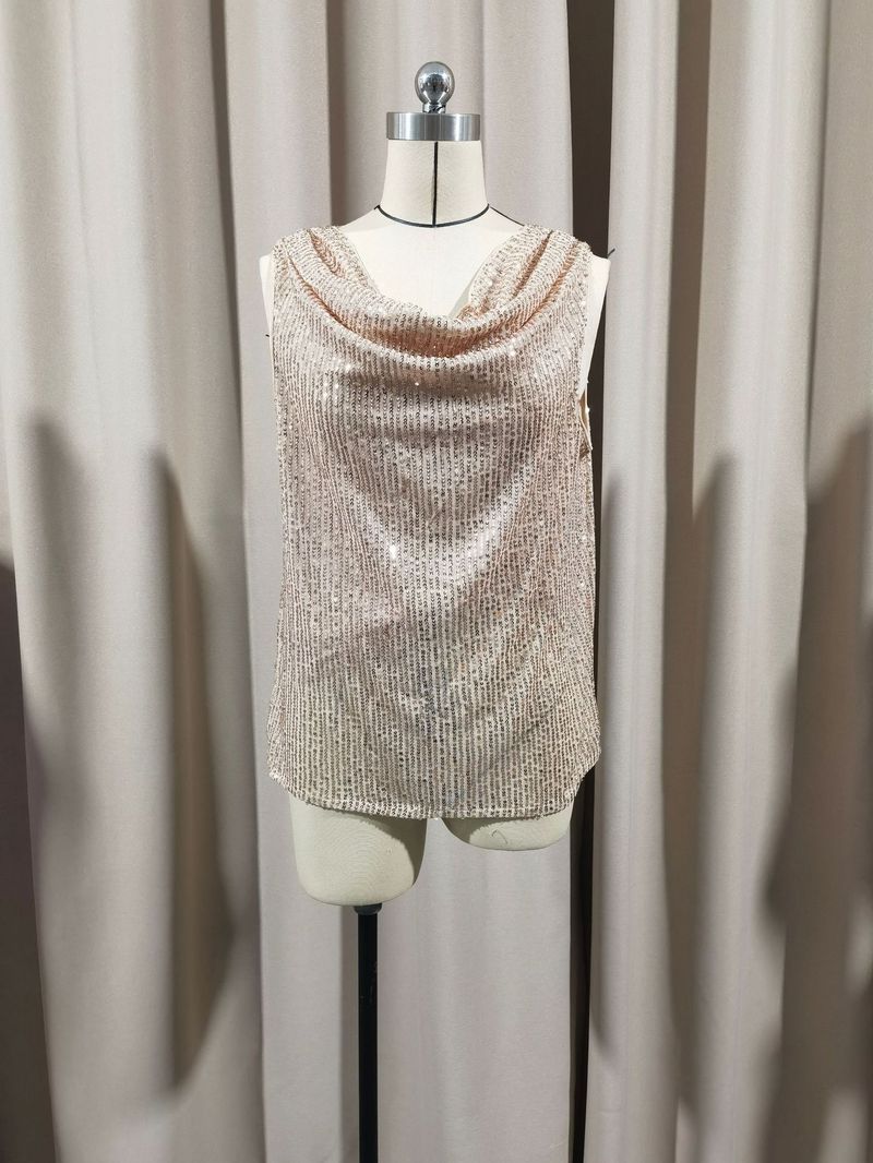 Nuovo top corto e largo con scollo a V sexy e paillettes alla moda per le donne_voghion.com