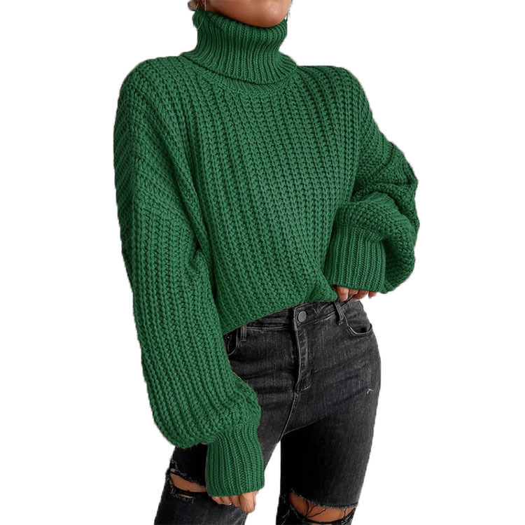 Women's fashion drop shoulder long sleeve knit loose turtleneck sweater_voghion.com