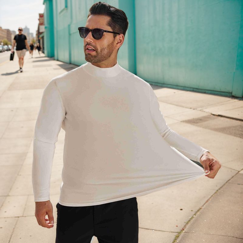 De Rong Herren-T-Shirt mit langen Ärmeln und hoher Elastizität im Herbst und Winter, schmale Passform, mittelhoher Ausschnitt_voghion.com