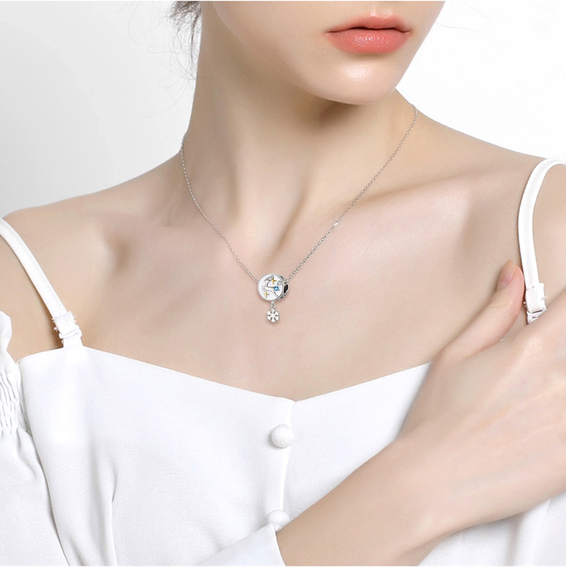 Diy Anhänger Weihnachten Schneeflocke Elch Perlen Weihnachtsserie Silber Perlen Halskette Armband DIY Zubehör_voghion.com