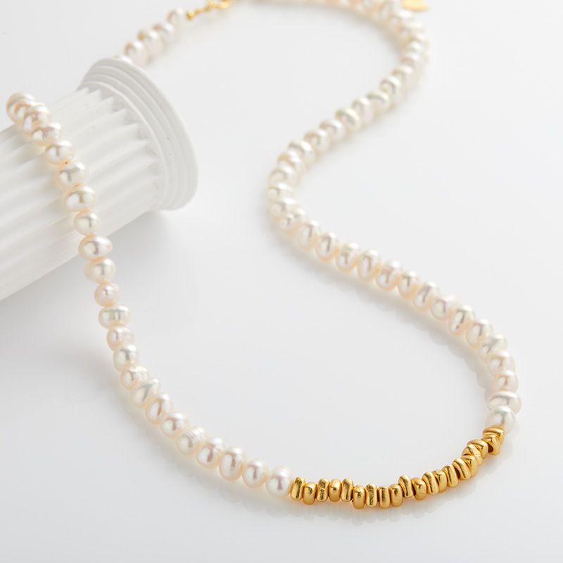 Parure di gioielli da donna in argento Sterling 925 con perle d'acqua dolce naturali, elegante collana, orecchini e anello, minimalista e chic_voghion.com