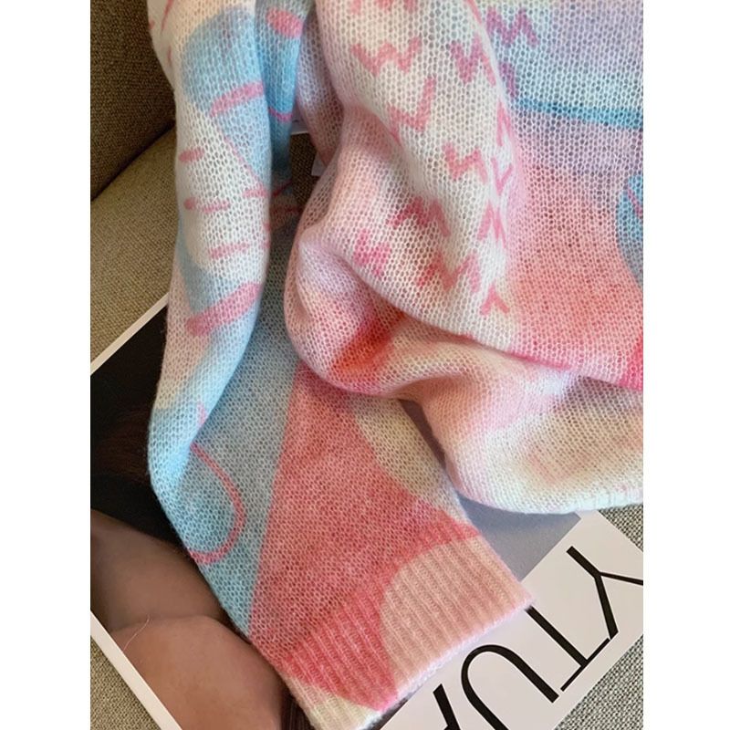 Pull en maille rose tie-dye à col rond pour fille, collection automne 2025, Design Sense Niche, pull doux à manches longues unique_voghion.com