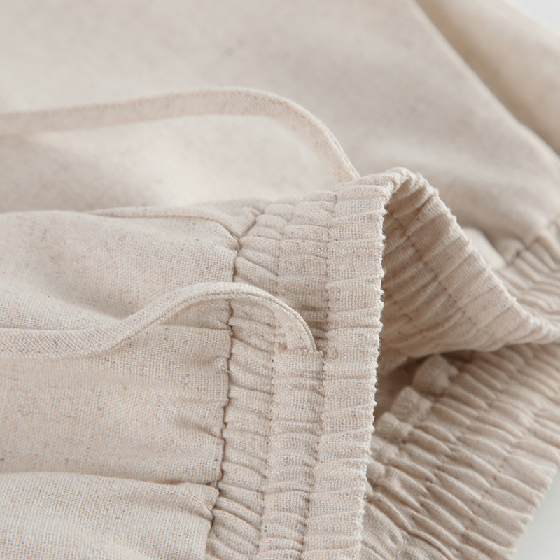 Moda feminina ombro almofada sem mangas blusa e calças de duas peças casual moda algodão linho terno_voghion.com