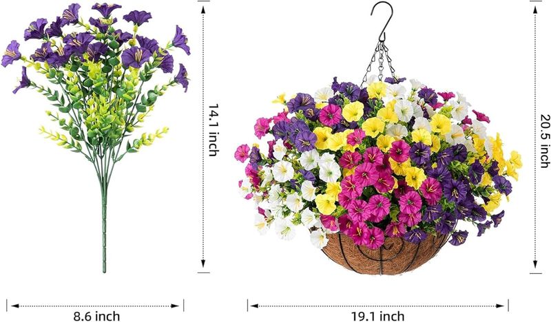 Cesta de flores artificiales colgantes para primavera y verano, decoración para exteriores, gloria de la mañana de seda colorida con_voghion.com