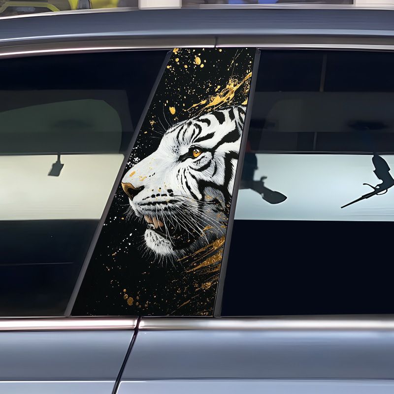 Pellicola protettiva per adesivo per montante centrale auto, motivo tigre bianca, antigraffio, decorazione creativa personalizzata_voghion.com