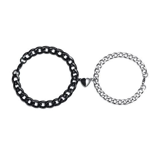 Set di braccialetti con cuore magnetico a catena cubana, in vendita a prezzi accessibili, coppia di braccialetti_voghion.com