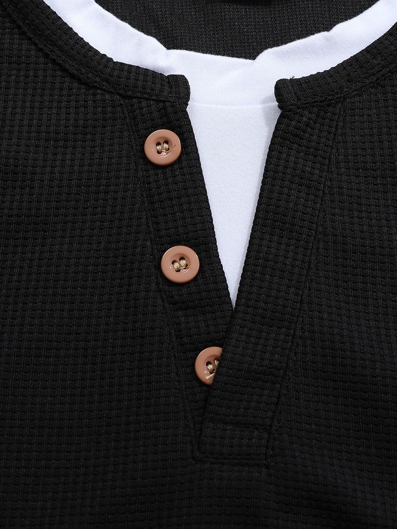 Maglietta da uomo a due pezzi, a doppio strato, con scollo a V, stile autunnale e invernale, con cuciture di grandi dimensioni, a maniche lunghe._voghion.com