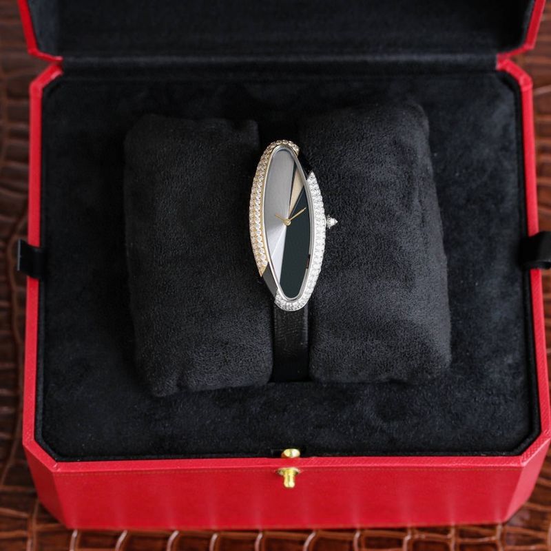 Nuovo orologio da donna con quadrante ovale con diamanti, cinturino in pelle Durian e design leggero di nicchia, Sense Ladies Watch_voghion.com