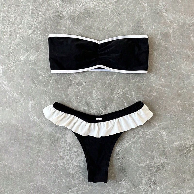 2024 Nieuwe stijl badpak, strapless ruches driehoek strand hotspring bikini badmode_voghion.com