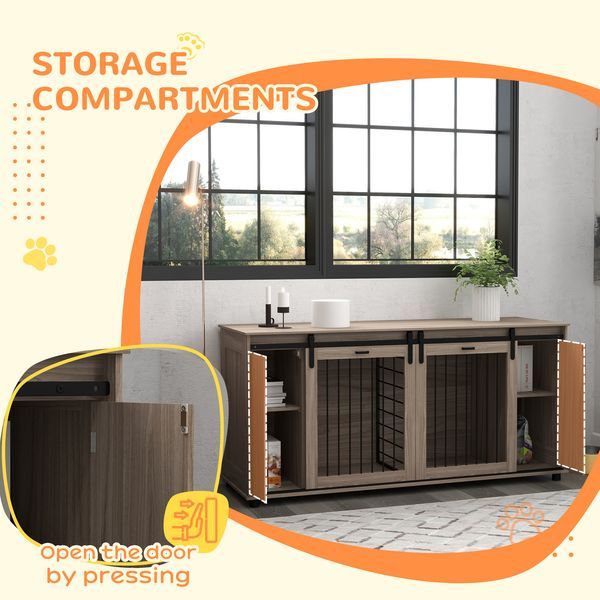PawHut 71' Modern Dog Kennel Furniture With Removable Divider, Storage, For 2 Small Dogs Or 1 Large Dog, Walnut_voghion.com
