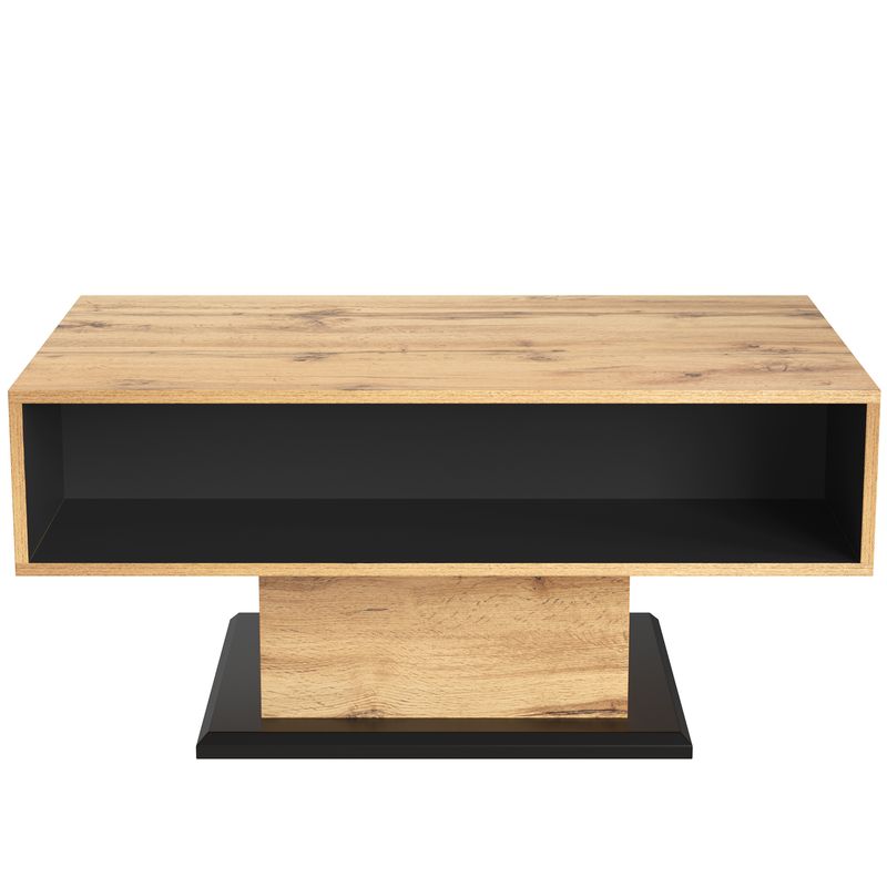 Table basse en bois avec tiroir caché, compartiment de rangement ouvert et espace de rangement arrière, rangement double face pour salon ou bureau, table de canapé grande capacité_voghion.com