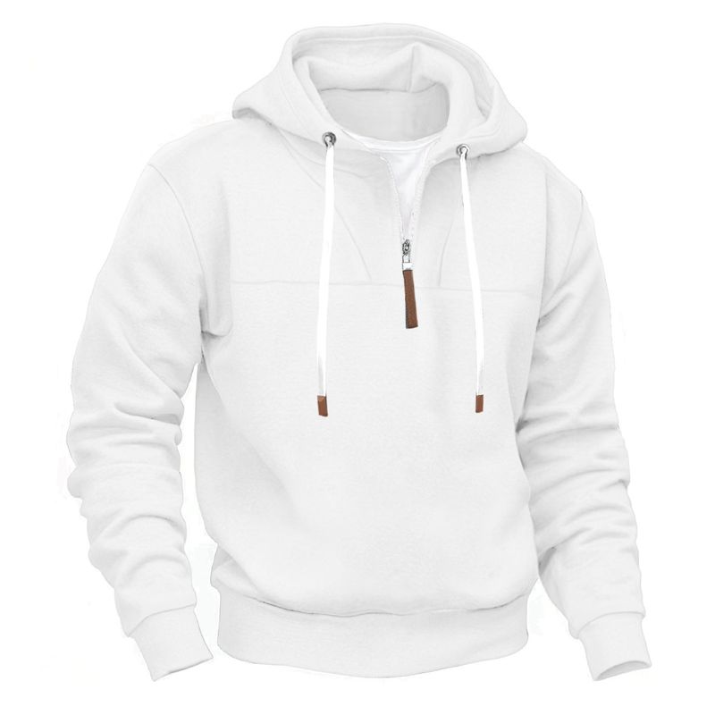 Unisex-Kapuzenpullover mit Fleecefutter und halbem Reißverschluss – Übergroßer passender Pullover für Paare mit Kontrasteinsätzen (Weiß/Marineblau/Schwarz/Hellgrau/Khaki/Burgunderrot, S-XXXL)_voghion.com