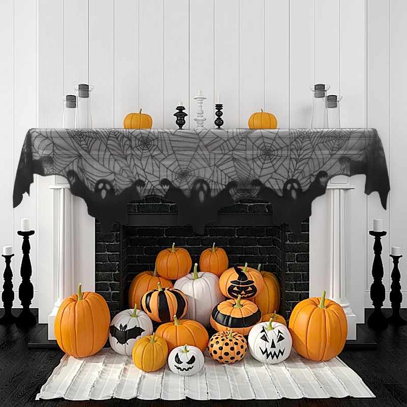 Halloween black spider web mantel cloth fire towel fireplace towel_voghion.com