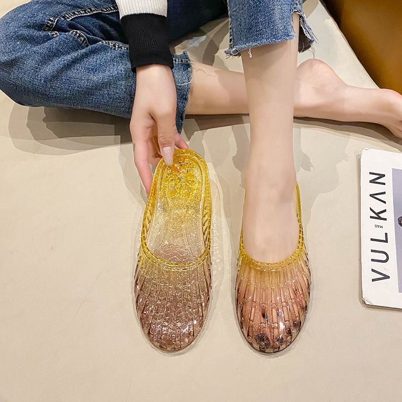Crystal Transparent Versatile Closed-Toe Slippers For Women, Outdoor Non-Slip Soft Trendy New Bathroom Sandals_voghion.com