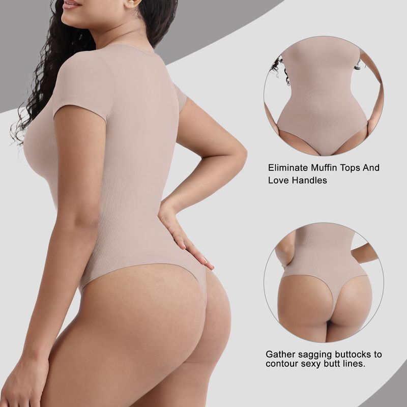 vêtements de mise en forme du corps vêtements de mise en forme du corps corps entier forte pression poitrine vêtements amincissants vêtements d'extérieur serrés couleur unie à manches courtes haut une pièce_voghion.com