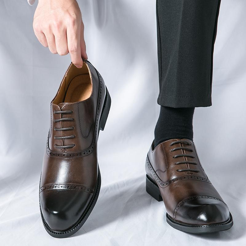 Zapatos Lefu de cuero informales de estilo británico de 2024 con suela blanda y estilo de un solo paso para hombre_voghion.com