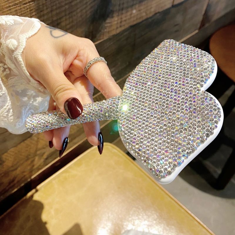 Luxury Diamond Vanity Mirror With Lip Handle – HD Portable Makeup Mirror For Home & Travel (Elegant PU/PS Frame, Non-Electric, Gift-Ready)_voghion.com