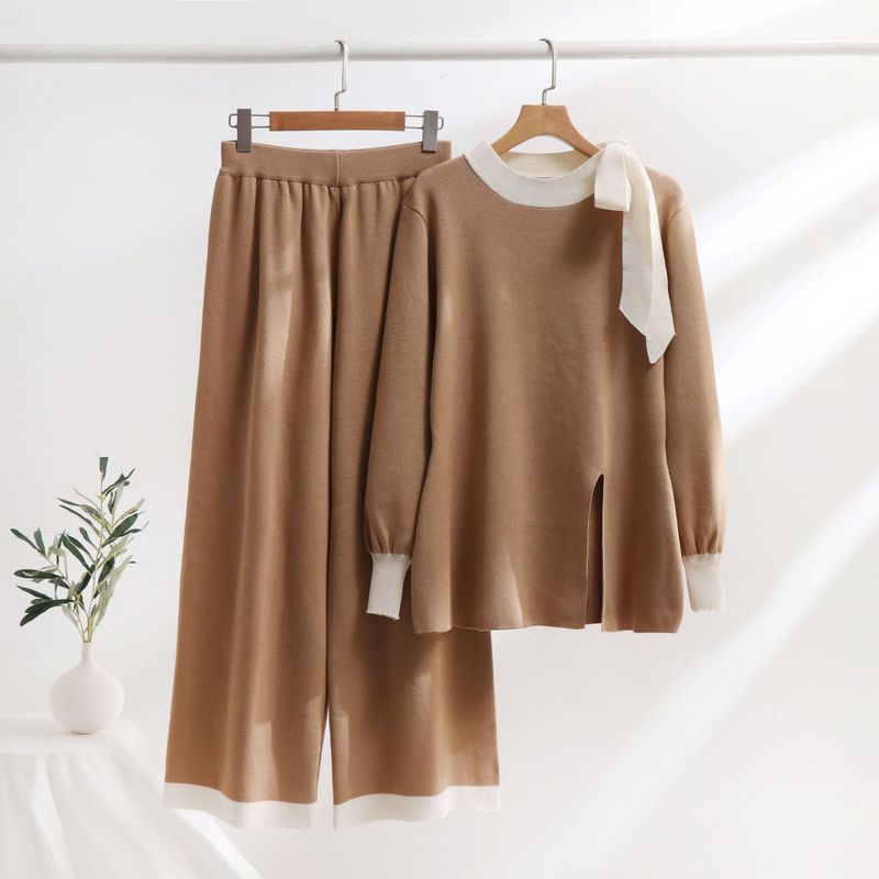 Women's Clothing Large Size Suits Two Piece Suits High End Loose Knit Sweaters Leg Pants_voghion.com