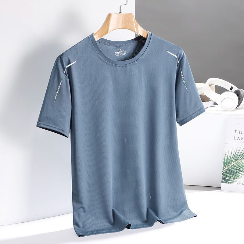 Short summer ice silk casual trendy brand half sleeved T-shirt top base shirt men's clothing_voghion.com