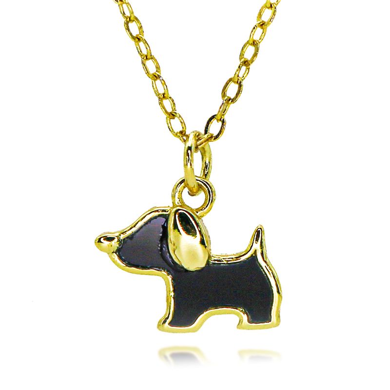 Collana con ciondolo a forma di barboncino dei cartoni animati, placcata in oro e rame, con catena a forma di O, design semplice, intarsi in rame e zirconi._voghion.com