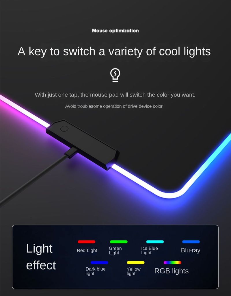 Tapis de souris surdimensionné lumineux RVB, idéal pour le bureau et les jeux, deux en un_voghion.com