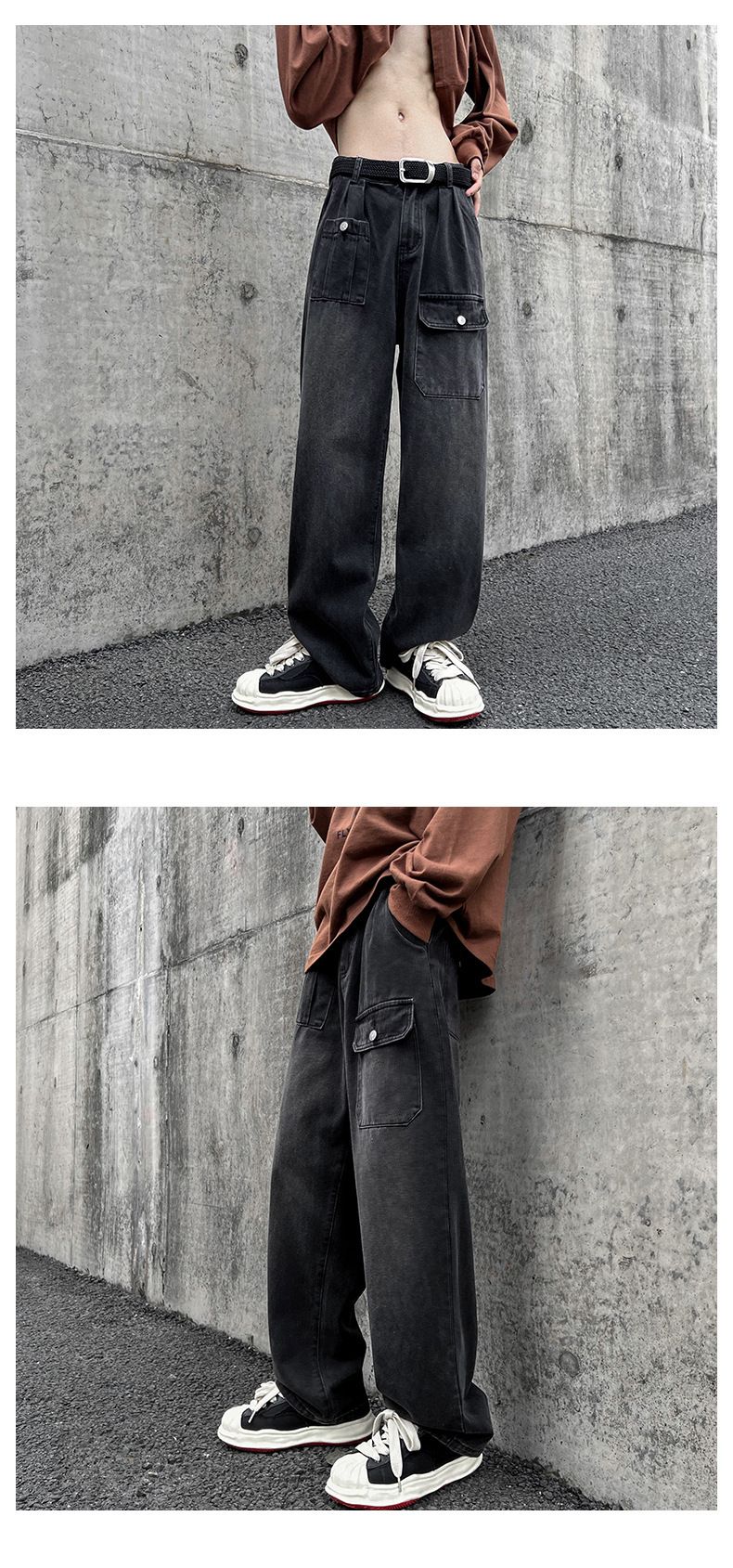 Bei American Denim Herren Trend vielseitige und schöne Vintage gerade Hose, übergroße Hose mit weitem Bein_voghion.com