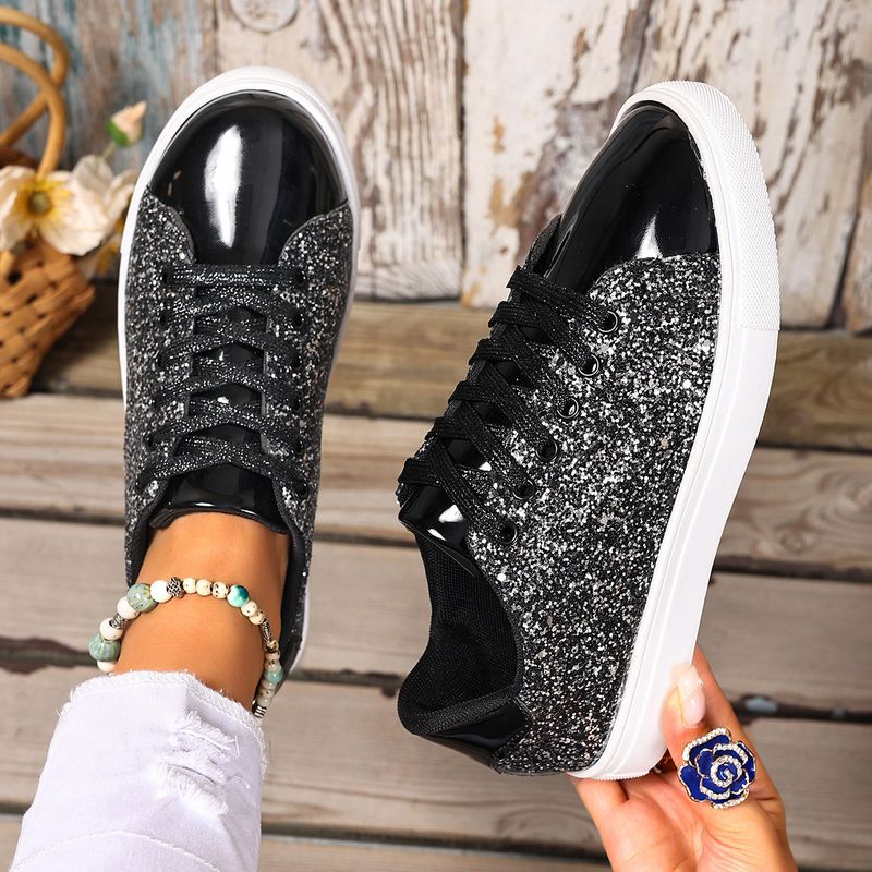 Summer Sequin New Front Tie Solid Color Plus Size Sneakers_voghion.com