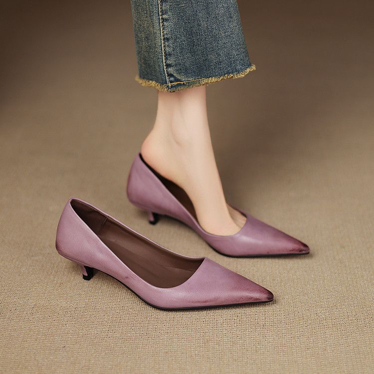 Scarpe singole da pendolarismo in stile francese, semplici, con punta a punta, basse, versatili, casual, a copertura totale, con tacco a gatto sottile_voghion.com