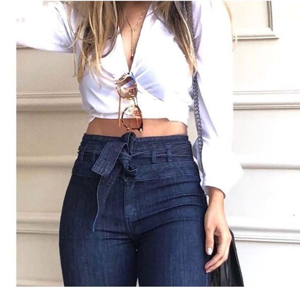 Damen-Hosen mit hoher Taille, Hüftgurt, ausgestellte Hosen, weites Bein, Damenjeans_voghion.com
