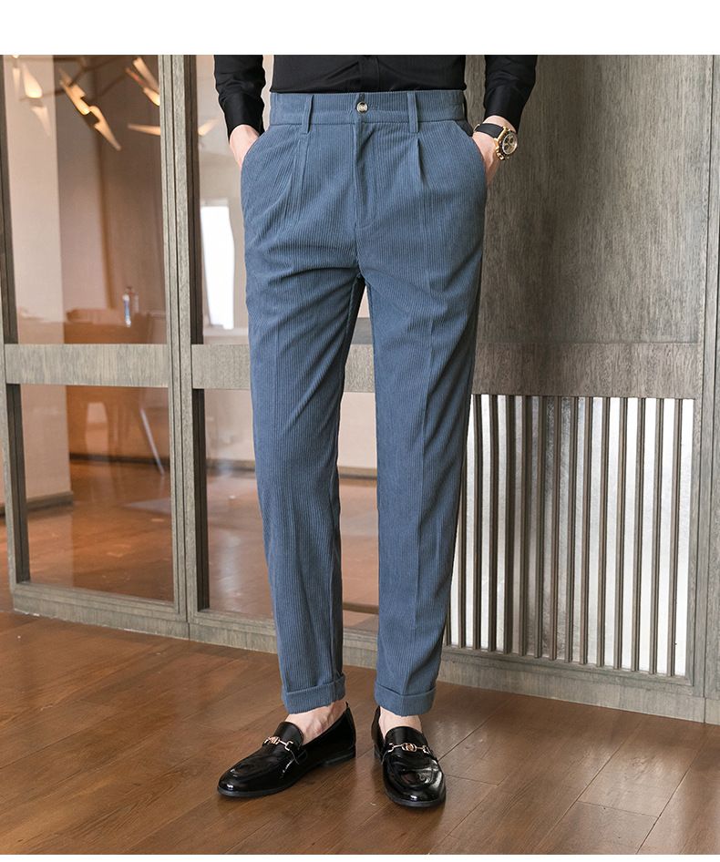 Herren Freizeithose Herbst und Winter Neue Cordhose Schlanke trendige Anzughose_voghion.com
