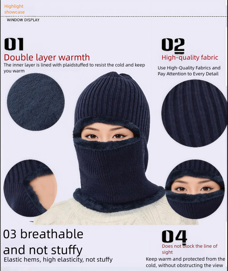 Sciarpa con cappuccio monopezzo per ciclismo autunno inverno all'aperto antivento protezione dal freddo paraorecchie pile spesso caldo cappello lavorato a maglia_voghion.com