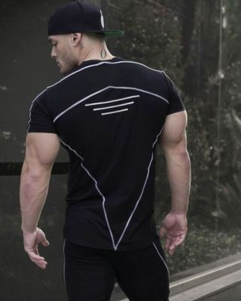 Rundhalsausschnitt kurzarm engen t-shirt neue stil männer fiess sport läuft weich und elastisch_voghion.com