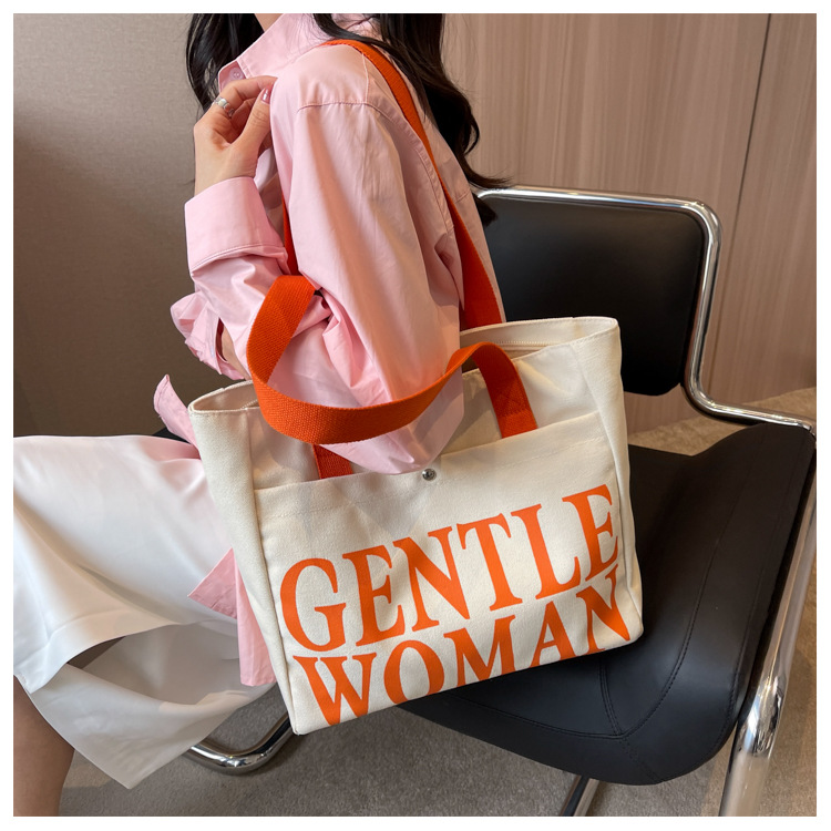 Minority Design Letter Canvas Bag Women's Single Shoulder Simple Art Lazy Large Capacity Tote Bag Women's Bag One Dropshipping_voghion.com