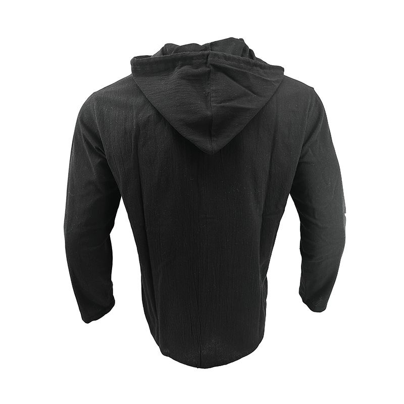 Maglietta casual a maniche lunghe con cappuccio e coulisse in cotone e lino, tinta unita, da uomo, alla moda, da abbinare a qualsiasi outfit, da spiaggia_voghion.com